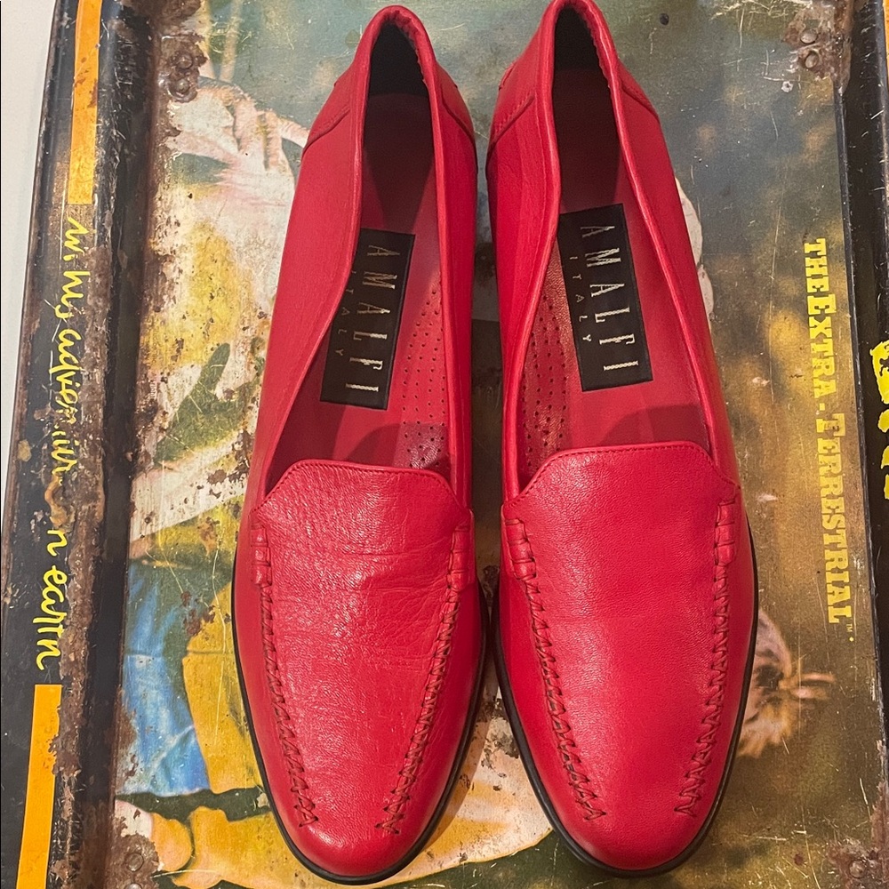 Vintage Amalfi Vibrant Red Italian Leather Loafers